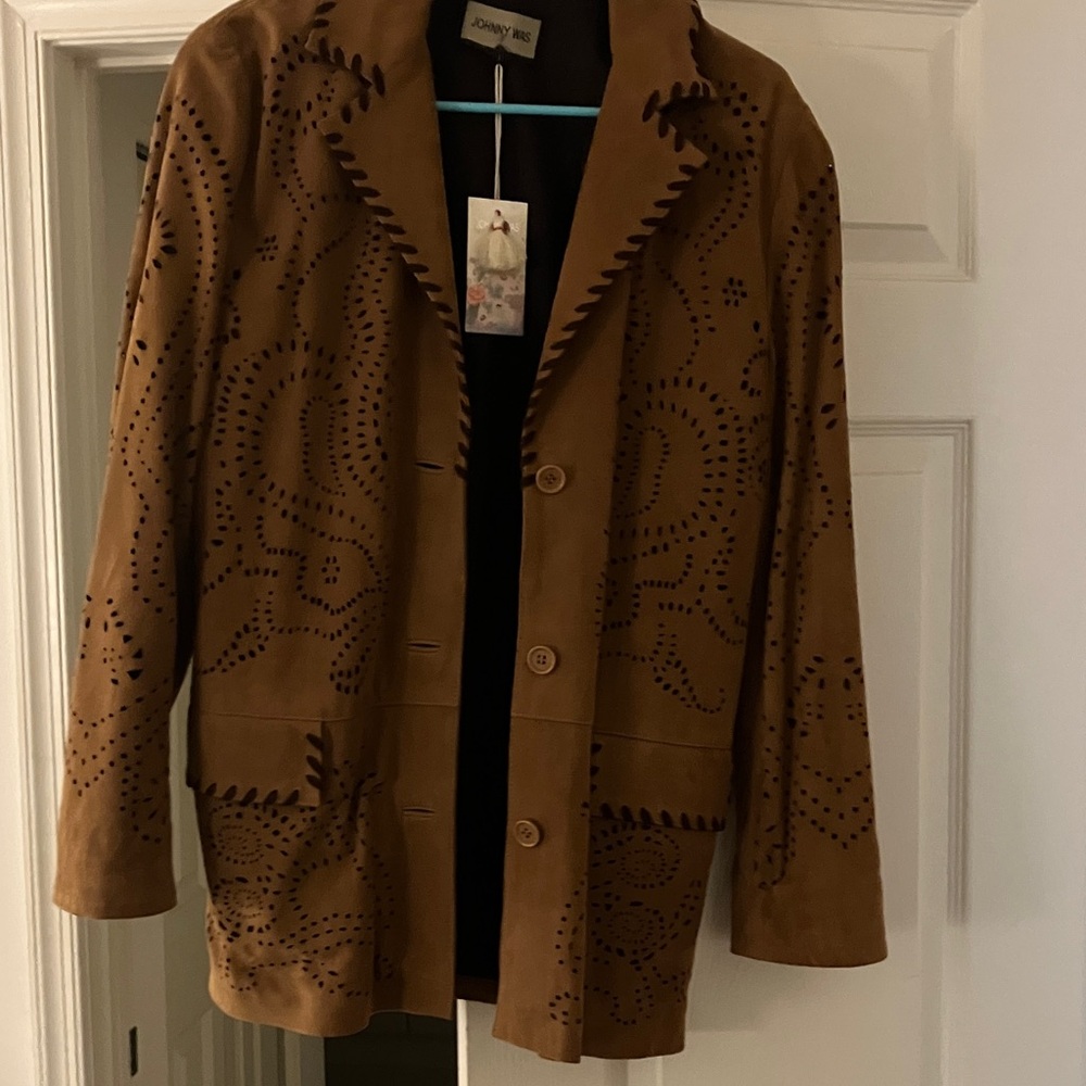 Johnny Was Tan Suede Jacket with Cutout Design